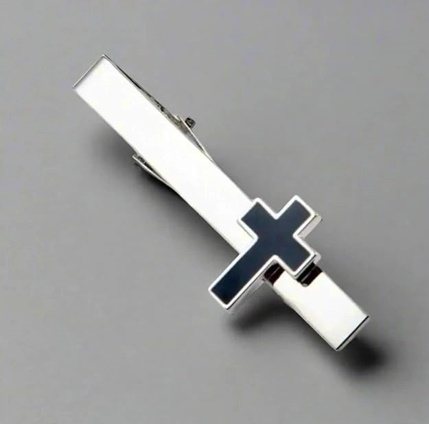 Premium Men’s Black Cross Tie Clip - Elegant Religious Faith Tie Bar in Brass- Formal Wedding & Office Accessory Gift for Men