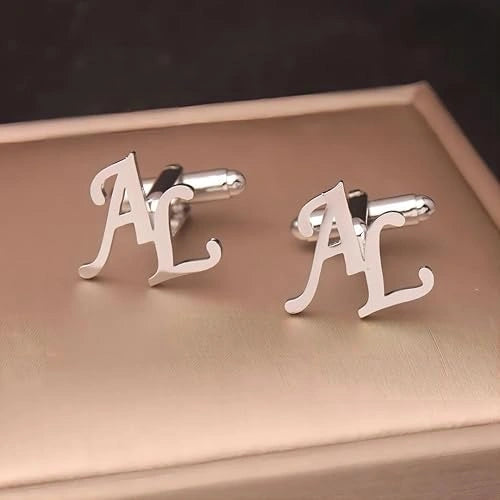 Personalized Stacked Monogram Initial Cufflinks - Custom 2-Letter Overlap Design in Brass