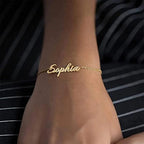Personalised Name Chain Bracelet for Women & Girls | Customised Script Font Nameplate Bracelet | Stainless Steel Gold Plated Custom Jewellery Gift for Her