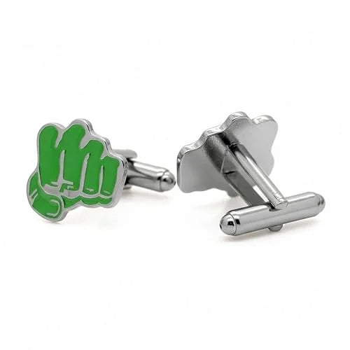 Big Guy Green Hand Cufflinks for Men | Brute Fist Design Enamel Cufflinks | Luxury Plated Base Metal | Unique Superhero Style | Gift for Men, Wedding, Party & Formal Wear