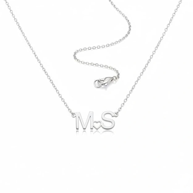 Personalized Couple Initial Necklace with Heart - Custom Two Letter Nameplate Pendant for Women