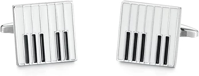 Piano Key Cufflinks for Men Formal | Music Theme Silver Enamel Cufflink Set | Luxury Formal Wedding Office Party Accessories | Music Lover Gift for Husband Groom Father Musician Artist Men’s Jewelry
