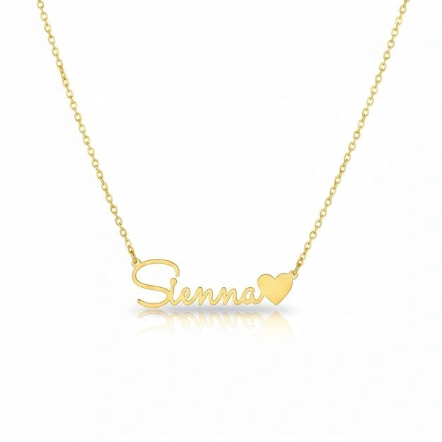Custom Name Necklace with Heart - Custom Cursive Nameplate Pendant for Women