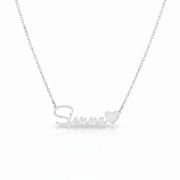 Custom Name Necklace with Heart - Custom Cursive Nameplate Pendant for Women