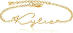 Personalised Name Chain Bracelet for Women & Girls | Customised Script Font Nameplate Bracelet | Stainless Steel Gold Plated Custom Jewellery Gift for Her