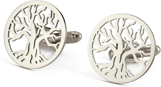 Tree of Life Cufflinks for Men in Premium Brass Metal Designer Round Cufflink Set for Wedding Suit Tuxedo and Formal Wear Stylish Groom Cufflinks for Men Gift Box Luxury Office Wear Accessories