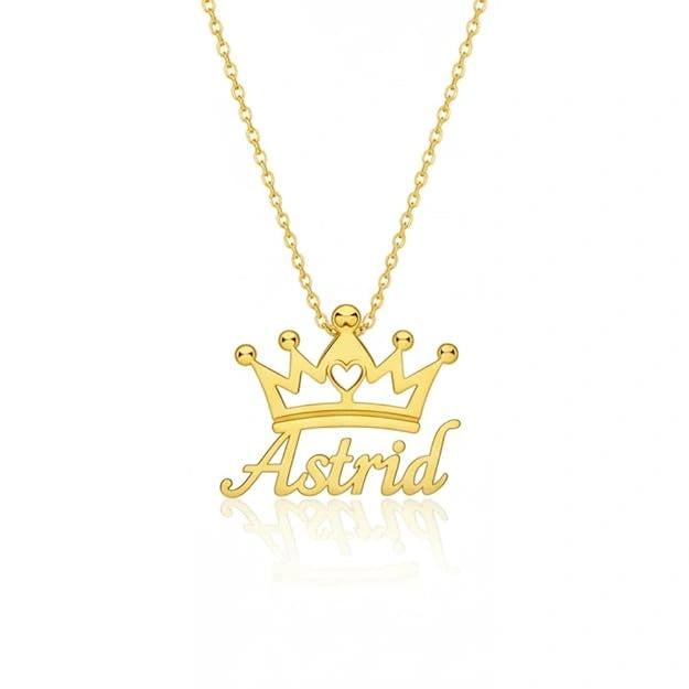 Personalized Queen Crown Name Necklace - Custom Engraved Royal Crown Pendant for Women
