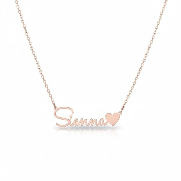 Custom Name Necklace with Heart - Custom Cursive Nameplate Pendant for Women