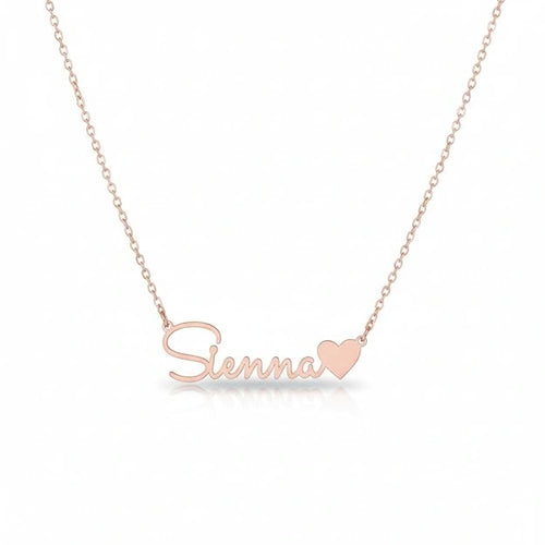 Custom Name Necklace with Heart - Custom Cursive Nameplate Pendant for Women