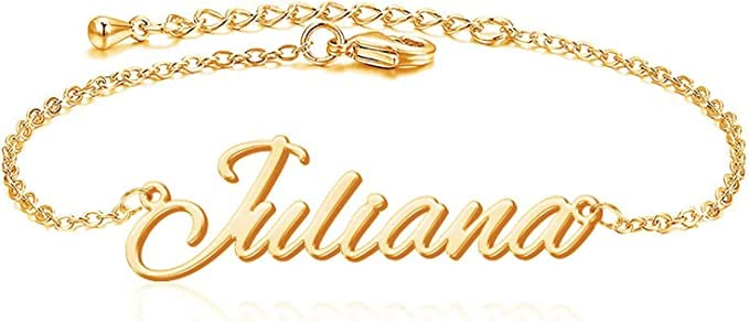 Personalised Name Chain Bracelet for Women & Girls | Customised Script Font Nameplate Bracelet | Stainless Steel Gold Plated Custom Jewellery Gift for Her