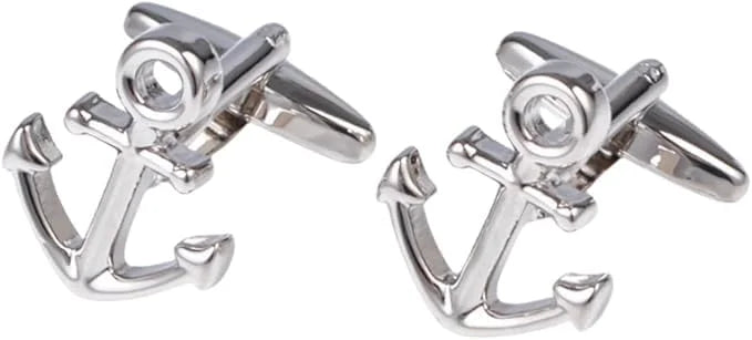 Anchor Cufflinks for Men in Silver Finish Premium Nautical Design Brass Metal Cufflink Set for Suit Blazer and Tuxedo Stylish Groom Wedding Cufflinks for Men Gift Box Luxury Formal Accessories and Office Wear Fashion Jewelry