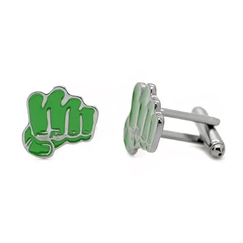 Big Guy Green Hand Cufflinks for Men | Brute Fist Design Enamel Cufflinks | Luxury Plated Base Metal | Unique Superhero Style | Gift for Men, Wedding, Party & Formal Wear