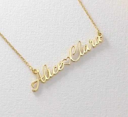 Customized Two Name Necklace with Heart - Personalized Double Nameplate Pendant for Women
