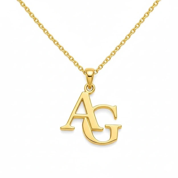 Personalized Brass Couple Initials Pendant Necklace - Custom Alphabet Nameplate Jewelry – Unique Anniversary & Valentine’s Day Gift for Men & Women