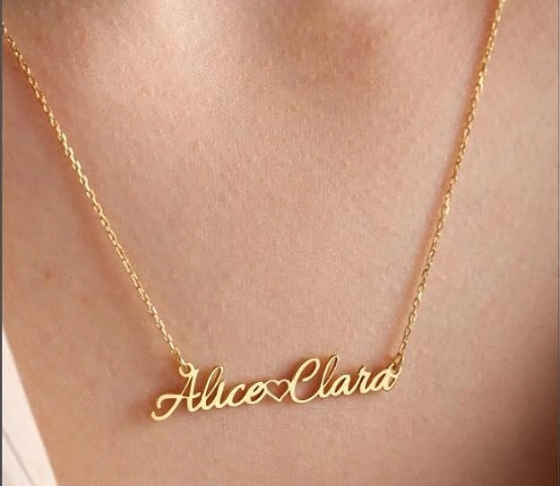 Customized Two Name Necklace with Heart - Personalized Double Nameplate Pendant for Women
