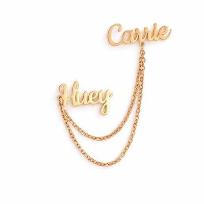 Personalised Double Name Chain Brooch | Custom Lapel Pin