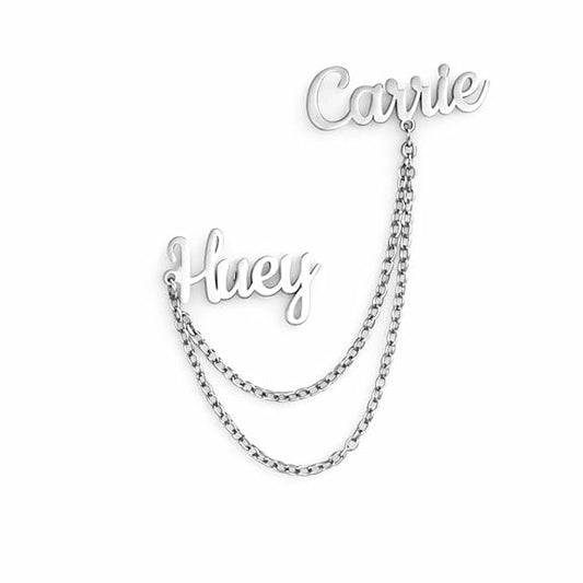 Personalised Double Name Chain Brooch | Custom Lapel Pin