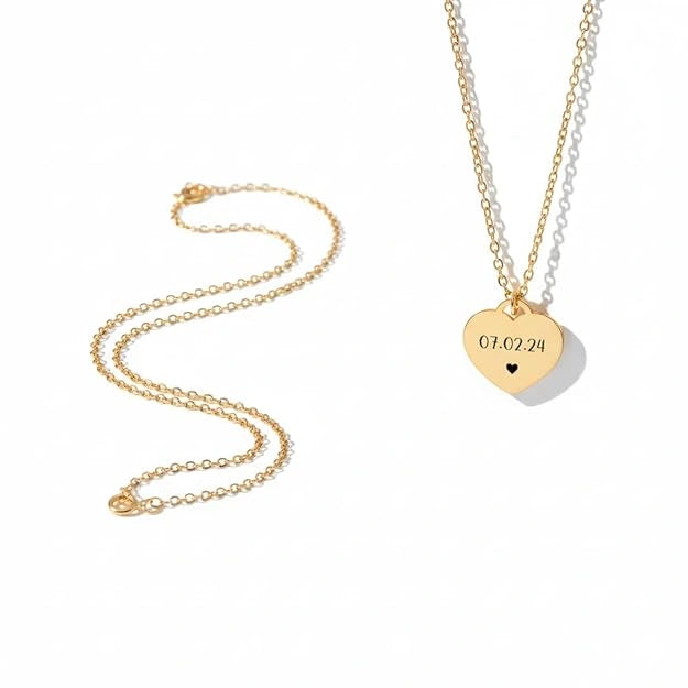 Personalized Special Date Heart Necklace - Custom Engraved Calendar Date Pendant for Women