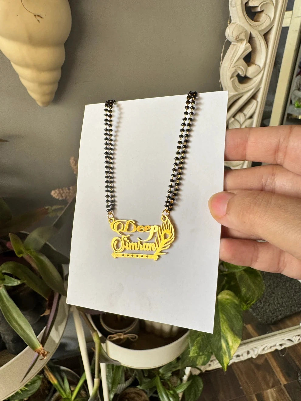 Personalized Peacock & Flute Couple Name Mangalsutra – Gold Plated Traditional Jewelry