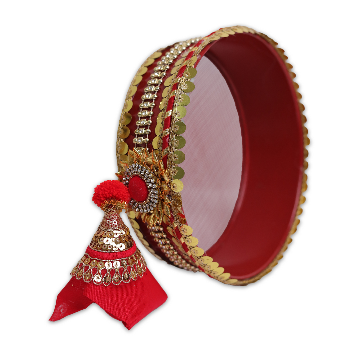 MOSKAI Custom Photo Thali with Gold and Red | Personalized Decorative Pooja Thali