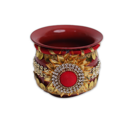 MOSKAI Custom Photo Thali with Gold and Red | Personalized Decorative Pooja Thali
