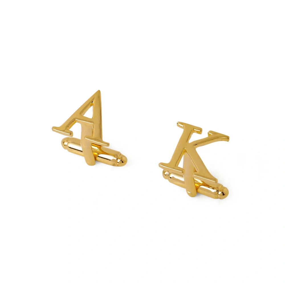 Personalized Single Alphabet Initial Cufflinks - Custom Bold Letter Shirt Studs for Men in Brass
