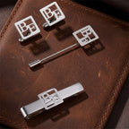 Custom Square Initial Cufflinks, Tie Clip & Lapel Pin Set - Personalized 3-Piece Men's Gift Combo