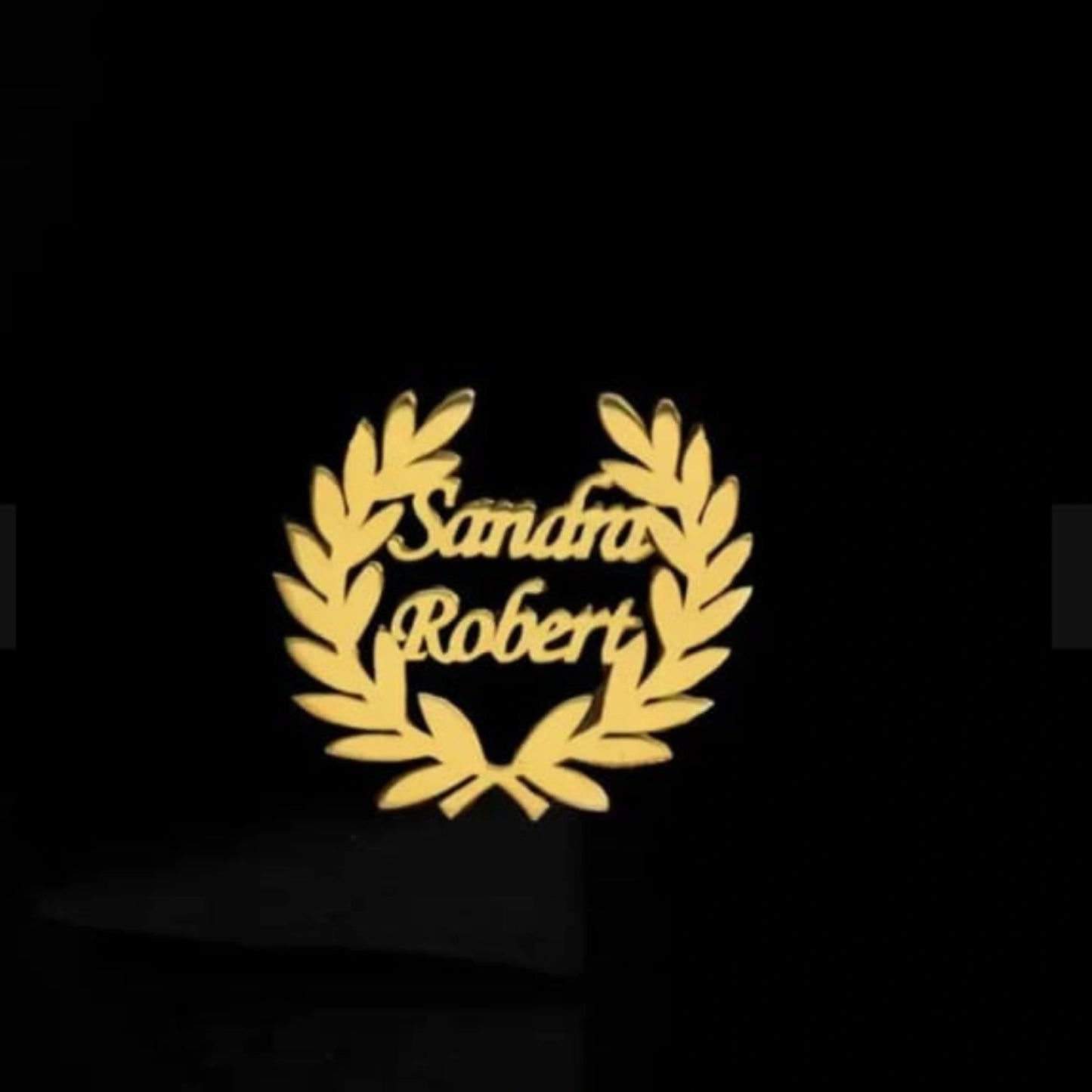 Infinity Bond Laurel Wreath Personalised Couple Name Brooch Pin for Men & Women