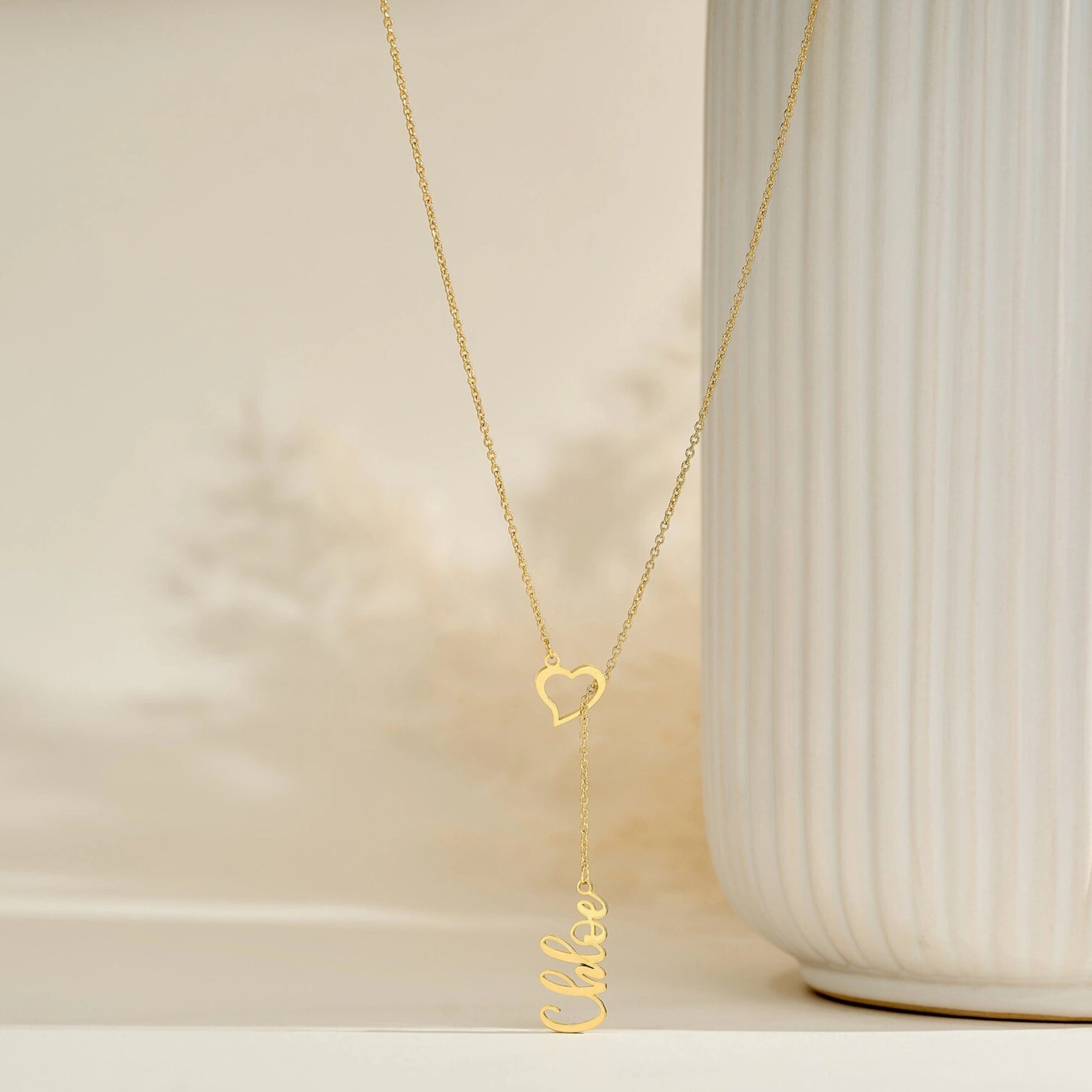 Personalized Heart Initial Y-Necklace - Custom Lariat Drop Alphabet Pendant for Women