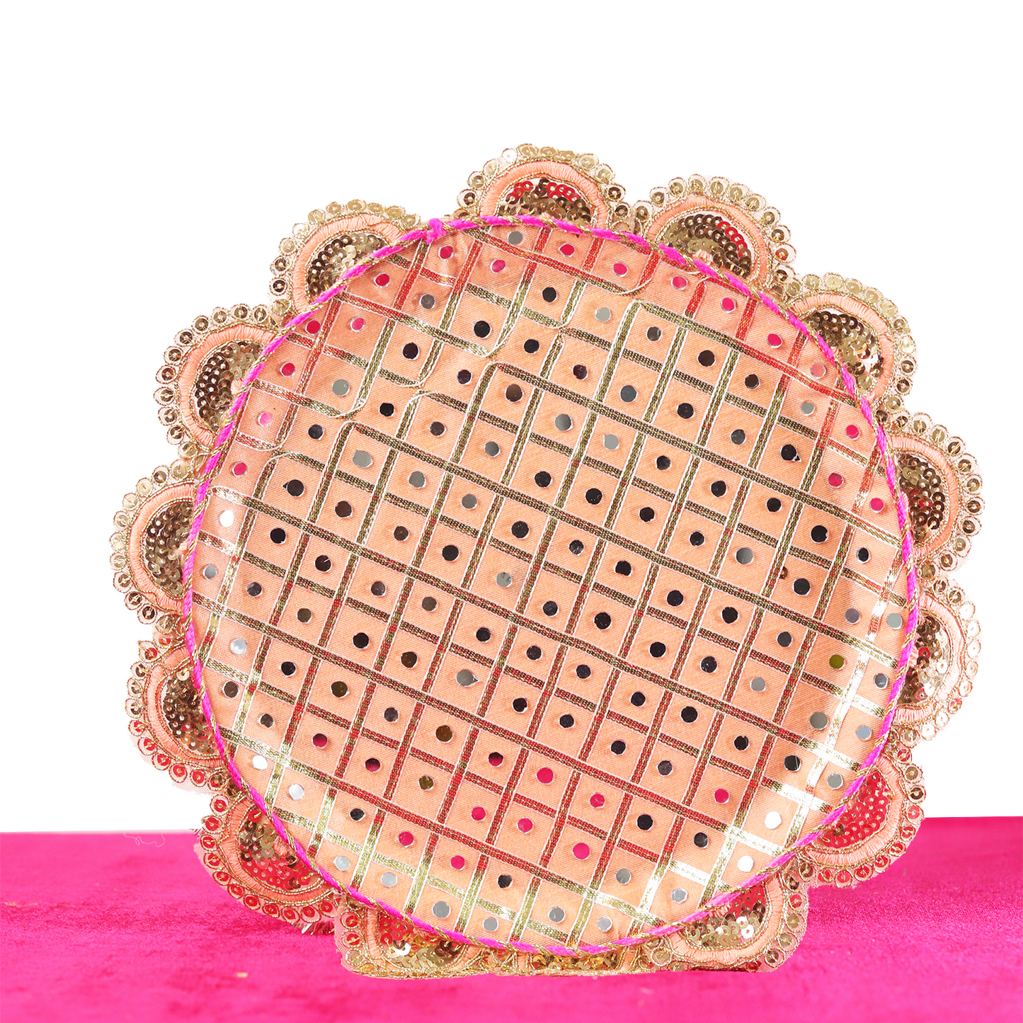 MOSKAI Pink Dots Thali Set | Traditional Decorative Pooja Thali
