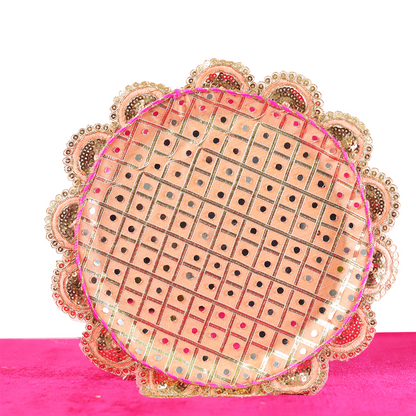 MOSKAI Pink Dots Thali Set | Traditional Decorative Pooja Thali