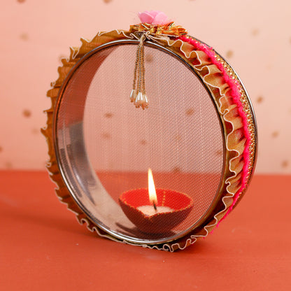 Nice Floral Karwa Chauth Thali Set | Designer Steel Thali