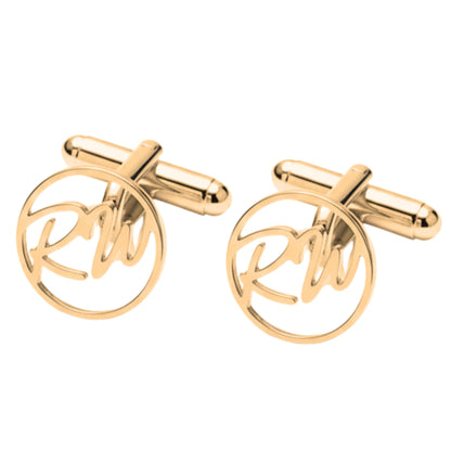 Personalized Round Initial Cufflinks for Men – Custom Monogram Brass Cufflinks for Wedding, Groom & Formal Wear