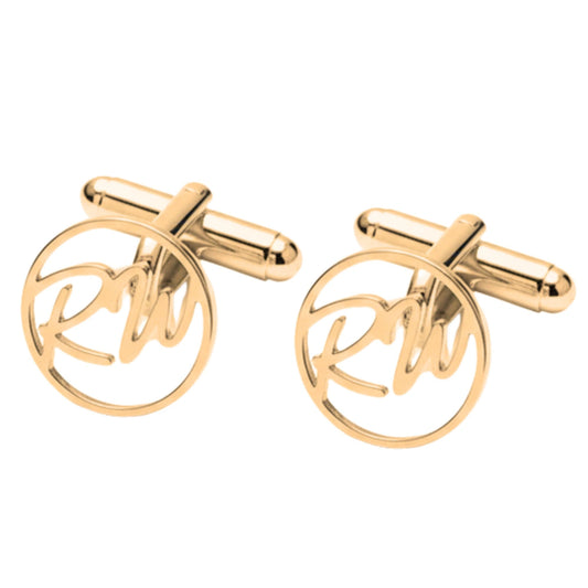 Personalized Round Initial Cufflinks for Men – Custom Monogram Brass Cufflinks for Wedding, Groom & Formal Wear