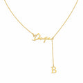 Custom Script Name & Initial Y-Lariat Necklace – Personalized Lariat Nameplate with Drop Alphabet Letter