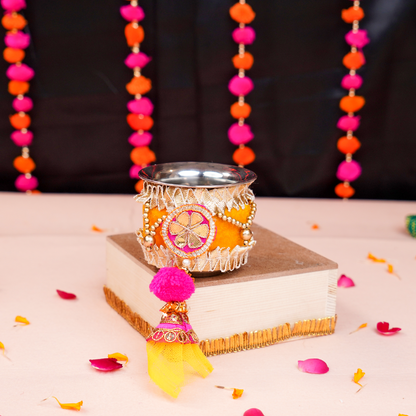 MOSKAI Yellow Thali Set | Decorative Pooja Thali | Festival Aarti Plate