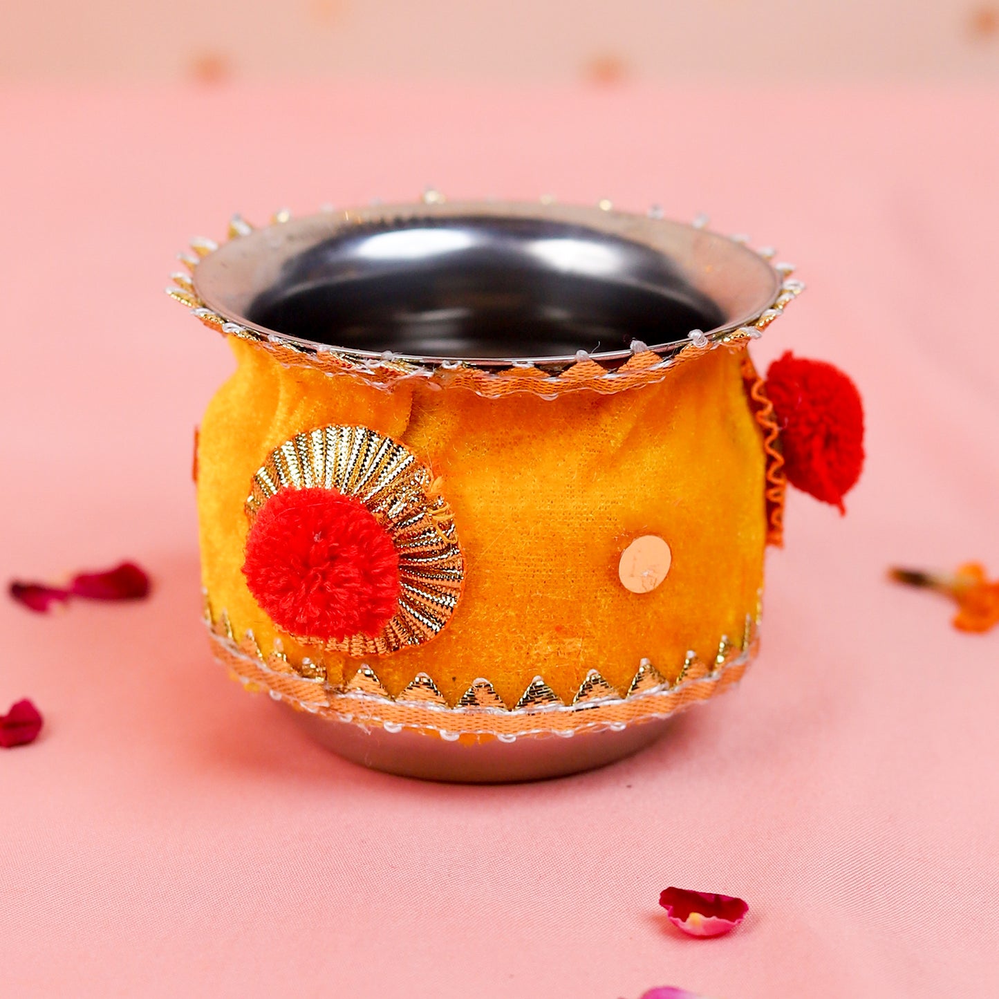 Karwa Chauth Thali Set | Yellow and Mirror Finish