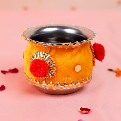 Karwa Chauth Thali Set | Yellow and Mirror Finish