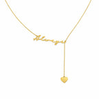 Custom Script Name & Heart Charm Y-Lariat Necklace – Personalized Lariat Nameplate with Dainty Heart Pendant
