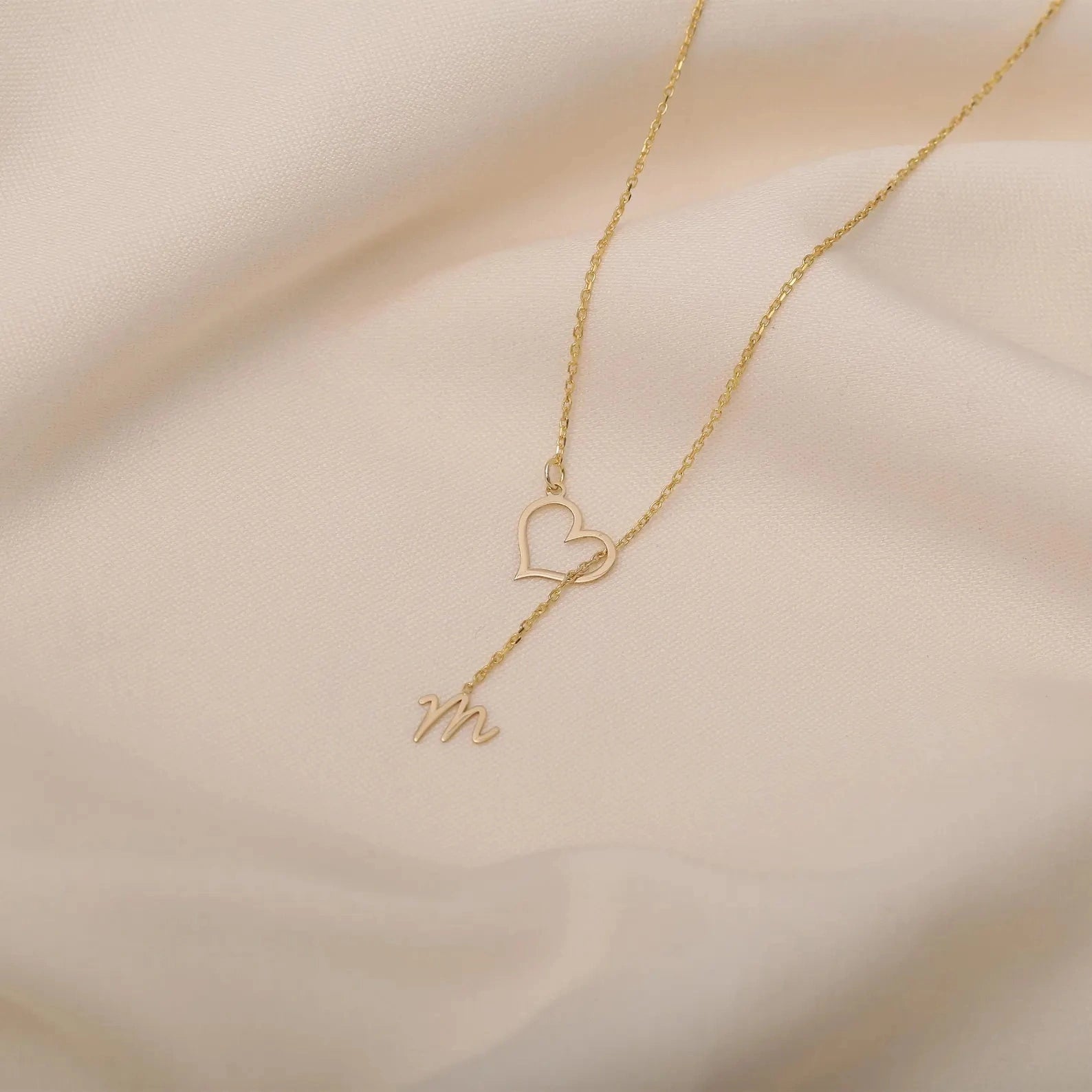 Custom Heart Initial Y-Necklace - Custom Lariat Drop Letter Pendant for Women