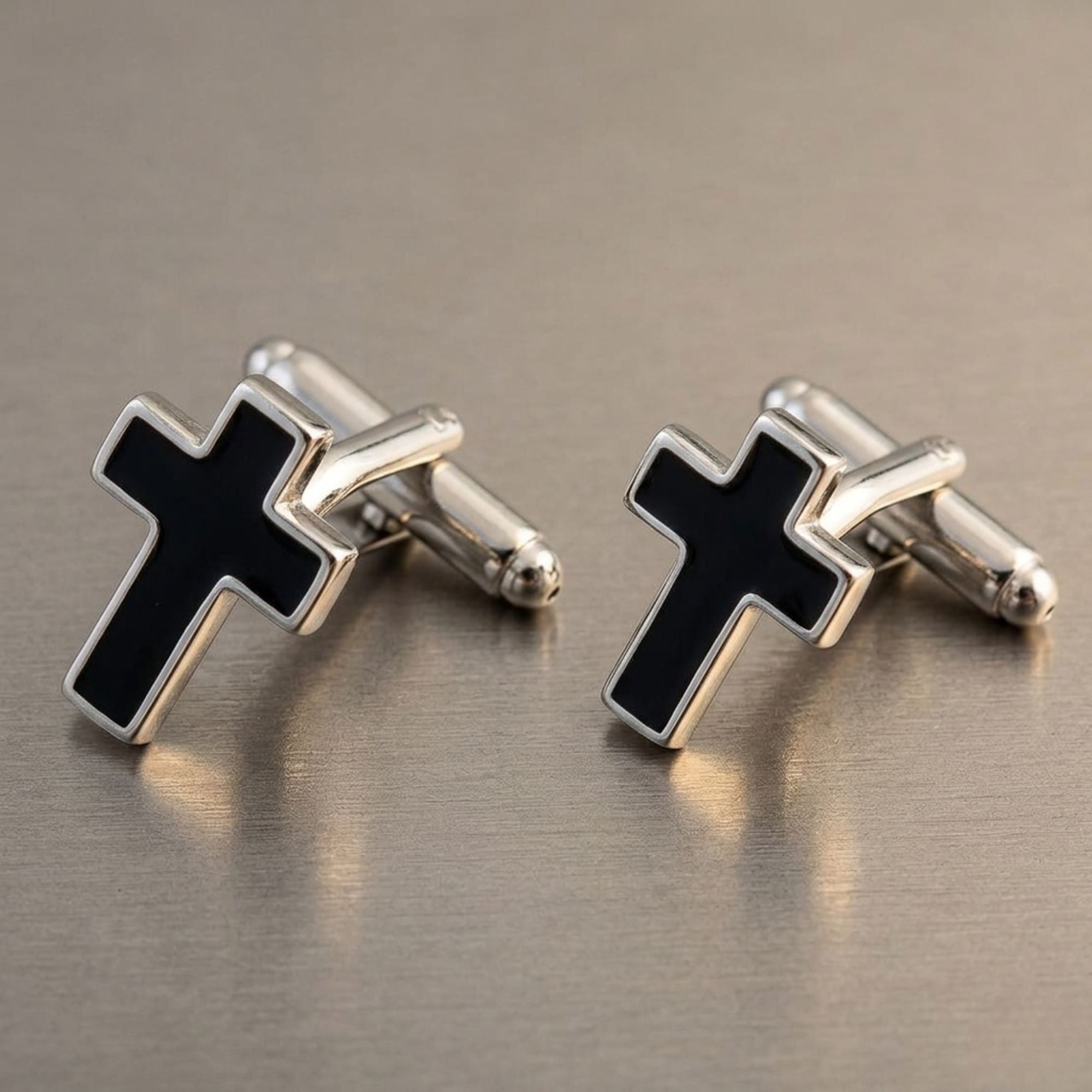 Luxury Men’s Black Cross Cufflinks - Religious Faith Suit Studs in Premium Brass- Christian Wedding & Professional Office Accessory Gift