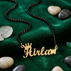 Personalized Name Mangalsutra with Crown & Butterfly Design  – Short Mangalsutra Style Custom Black Bead Chain for Women