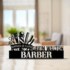 Personalised Barber Desk Name Plate - Personalized Stainless Steel Hairdresser Studio Sign, Professional Barbershop Station Decor