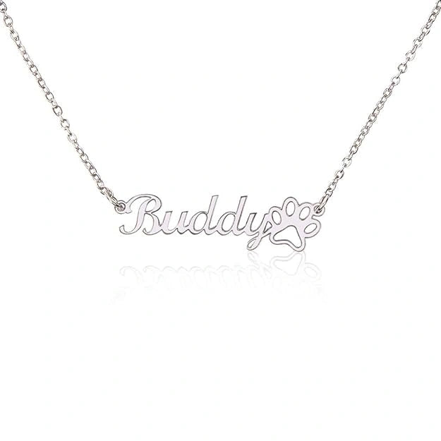 Personalized Name Necklace with Paw Print - Custom Pet Nameplate Pendant for Dog & Cat Lovers