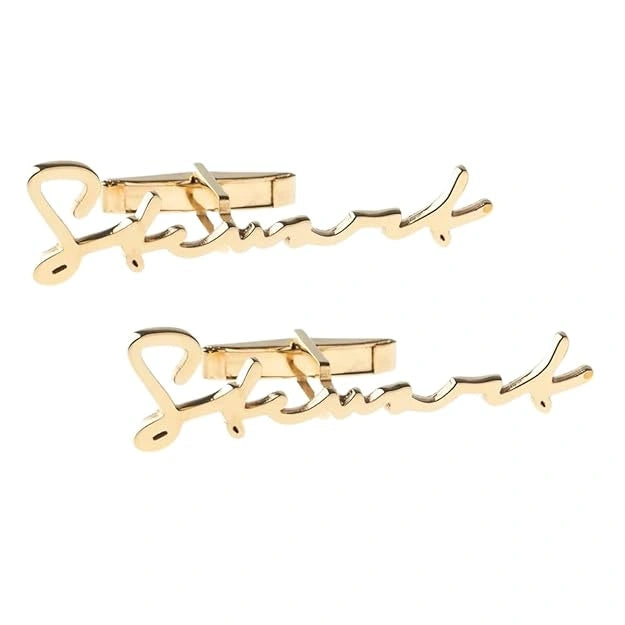 Custom Signature Style Full Name Cufflinks - Personalized Handwritten Script Brass Cuff Links