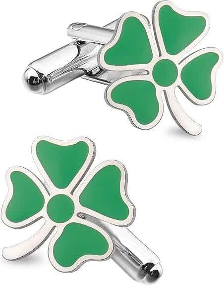 Luxury Four Leaf Clover Cufflinks for Men in Gold & Silver Finish | Premium Brass Lucky Charm Shirt Cuff Links | Stylish Wedding Groom Cufflink Set for Suit, Blazer & Tuxedo | Men’s Formal Accessories & Gift Box | Designer Office Wear Cufflink