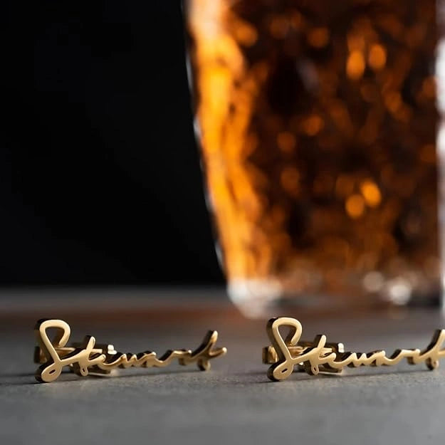 Custom Signature Style Full Name Cufflinks - Personalized Handwritten Script Brass Cuff Links