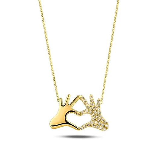 Moskai Hand Heart Pendant Necklace for Women | Elegant Gold Finish Love Necklace