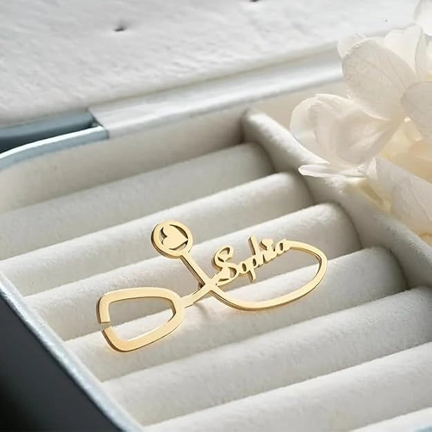 Personalized Stethoscope Name Brooch – Custom Doctor & Nurse Lapel Pin