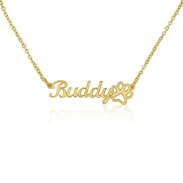 Personalized Name Necklace with Paw Print - Custom Pet Nameplate Pendant for Dog & Cat Lovers